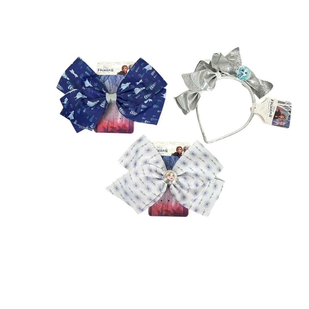 3 pack New Disney Frozen Large Hair Bows‎ and Headband Anna Elsa Snowflakes